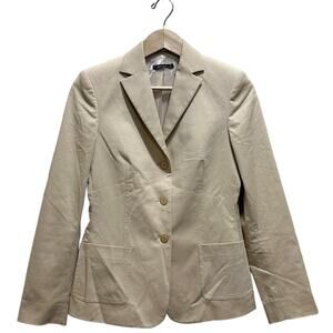St. Emile Blazer Jacket 6 Cream Beige Cotton Lined Single Breast Pocket Career